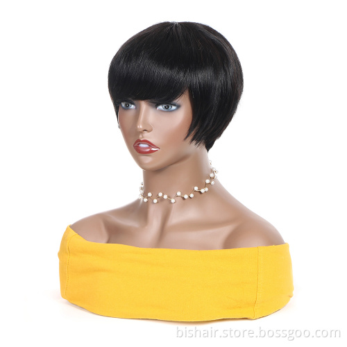 Wholesale Short Straight Wig With Bangs Pixie Cut Wig For Women Machine Made Cheap Brazilian Human hair glueless Wig Remy
